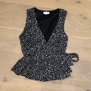 Japna Black & White Polka-Dot Wrap Peplum Tank
